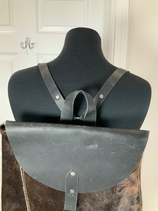 Genuine Leather Western Rustic Brown Black Cowhide Fur Front Backpack main image 7